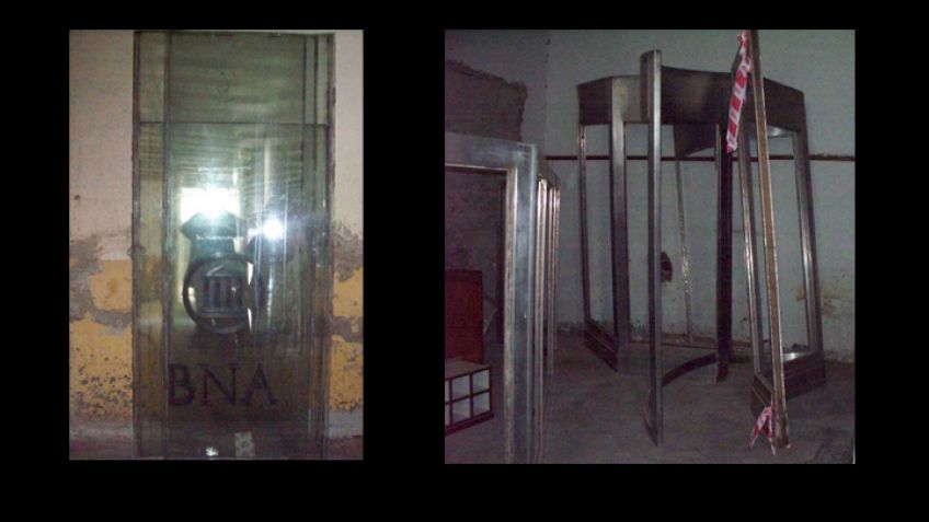 Dos imágenes de la puerta giratoria del Banco Nación