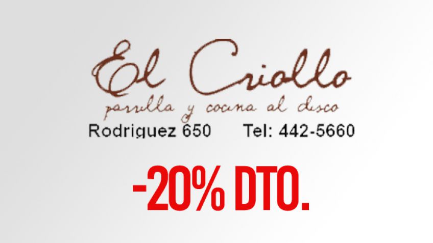 El Criollo. 20 por ciento de descuento