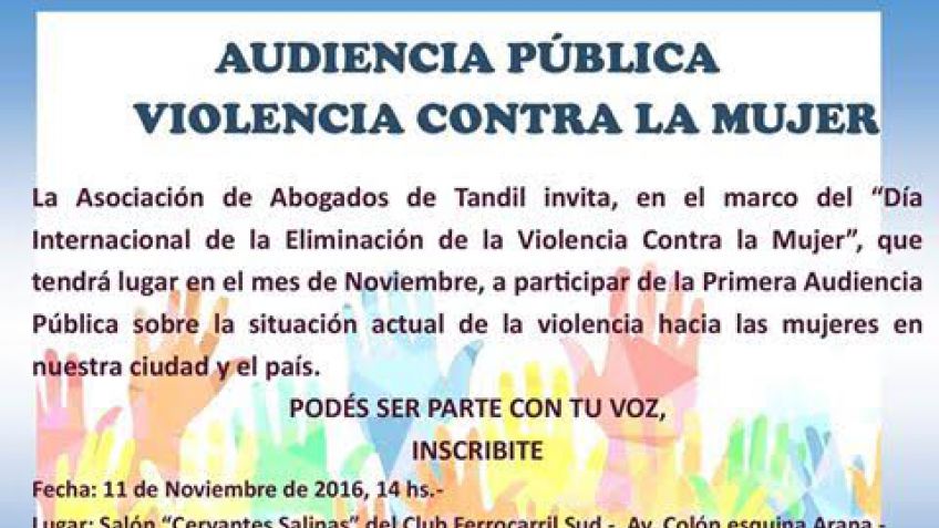 La Asociación de Abogados convoca a audiencia pública "Violencia contra la Mujer"