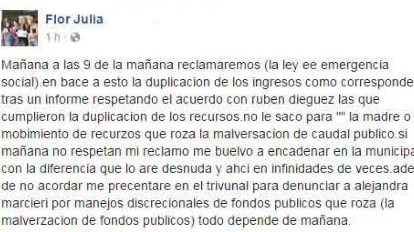Tuit con aroma extorsivo de Flor Julia, la joven transgénero que se encadenó al Palacio