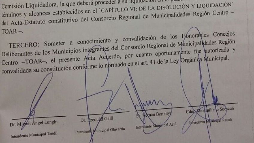 Intendentes disolvieron el TOAR