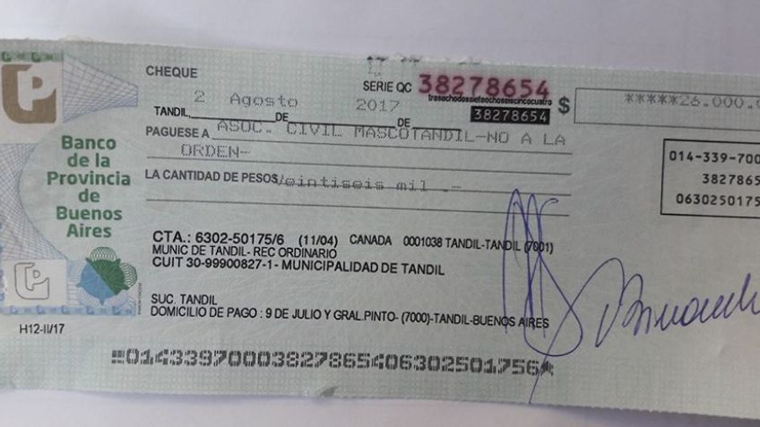 Mascotandil recibió el cheque del Municipio para saldar sus deudas con veterinarios