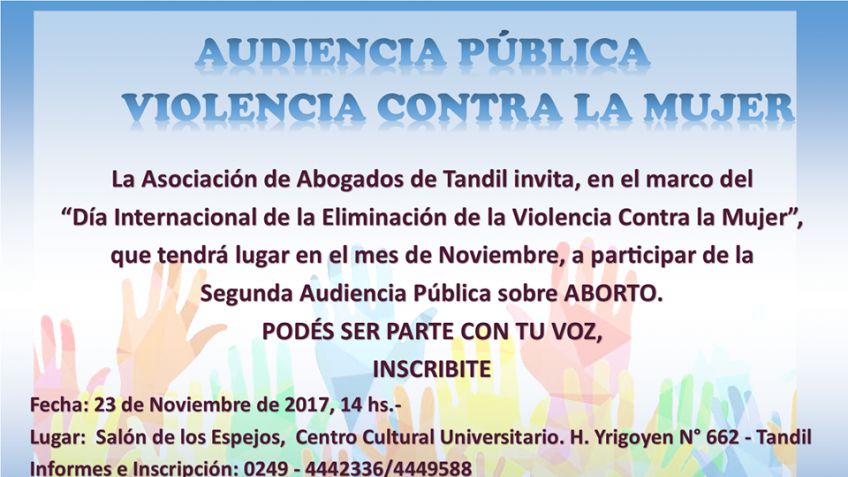El jueves se llevará a cabo la Audiencia Pública sobre "Aborto", Violencia contra la Mujer