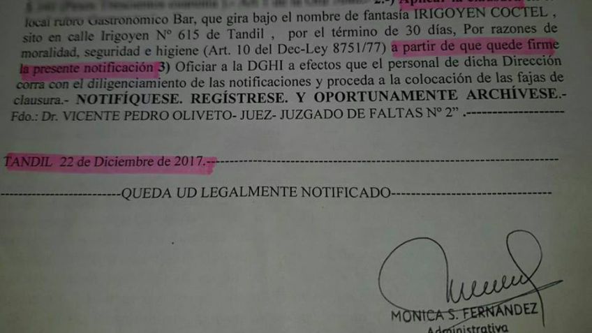 Un nuevo round entre Yrigoyen Cocktail Bar y el Municipio