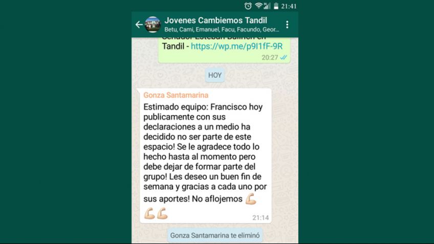 Jóvenes Cambiemos Tandil: Cuidado con lo que decís o te eliminamos del grupo