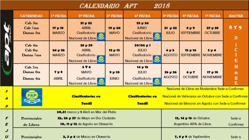 Calendario de la Asociación de Pádel Tandil
