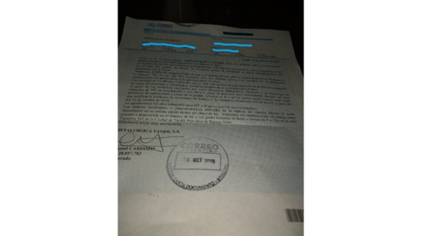 Trabajadores de Metalúrgica comenzaron a recibir los telegramas de despido