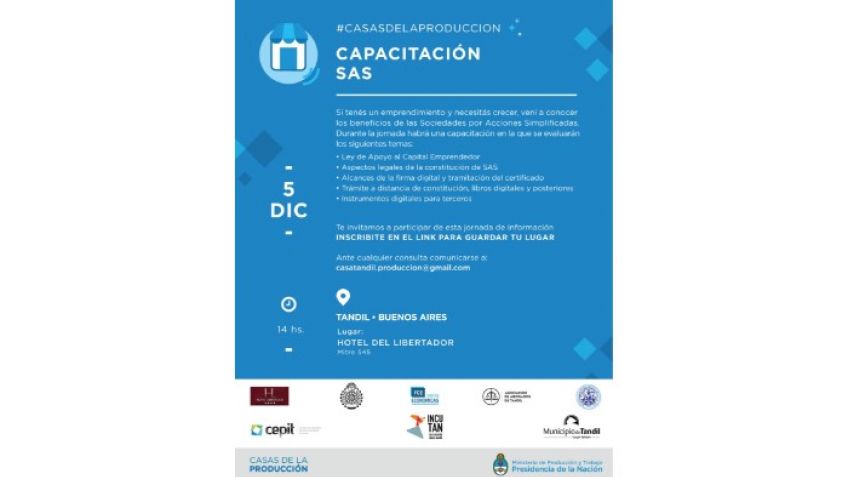 Dictarán capacitación sobre Sociedades de Acciones Simplificadas
