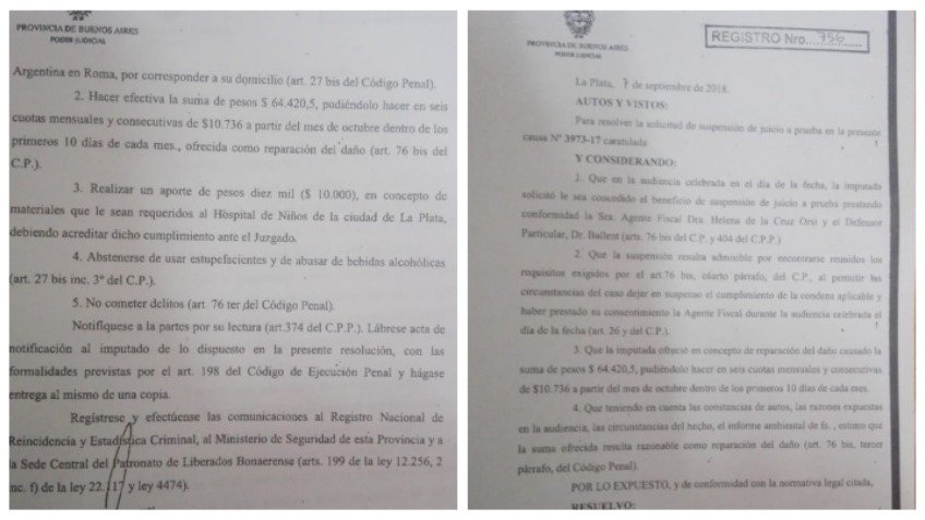 La resolución judicial que suspendió el juicio contra Tornati