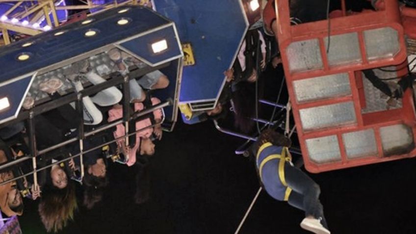 Rescatan a 36 personas que quedaron colgando a 10 metros tras la rotura de un juego