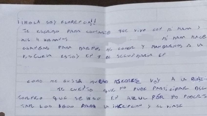 La carta de la niña que pide ayuda para seguir estudiando