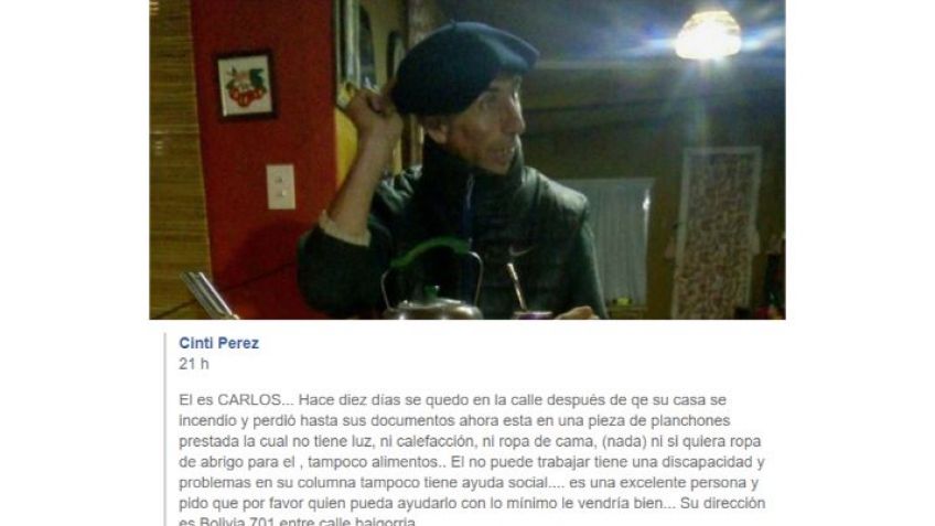 Piden ayuda para un hombre que se quedó sin casa
