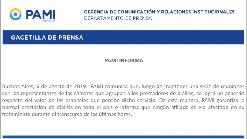 Nefrólogos arreglaron con PAMI y retoman la atención de pacientes