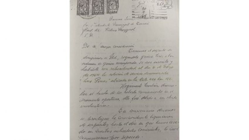 La nota dirigida al intendente de facto Victorio Mazzarol solicitando la habilitación de Las Pircas.