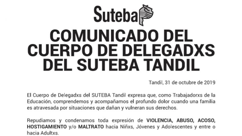 Abuso en el Jardín 901: SUTEBA lanzó un comunicado