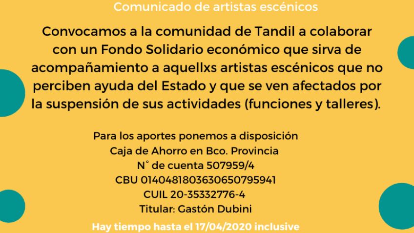 Fondo solidario económico para trabajadores de artes escénicas.