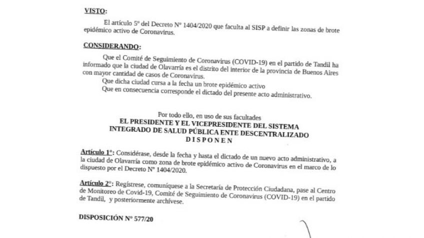 Cuarentena obligatoria para quienes vengan de Olavarría