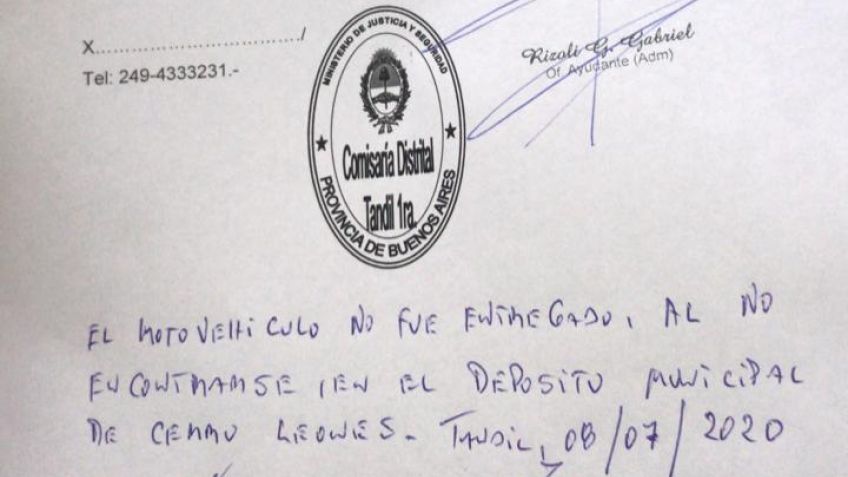 Le secuestraron la moto, fue a retirarla y no estaba en el depósito