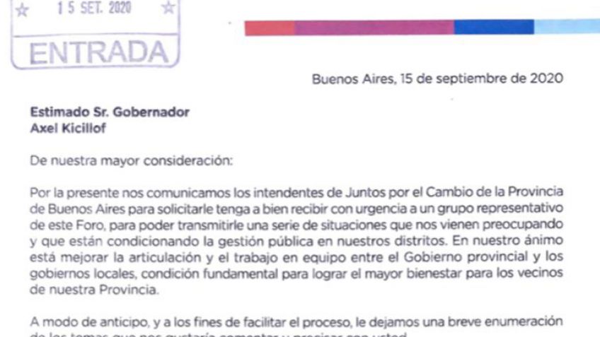 Intendentes de JxC piden reunirse con Kicillof para avanzar en "cuestiones urgentes"