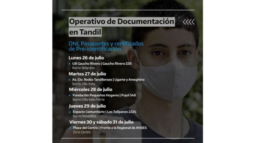 Se hará un Operativo de Documentación en Tandil 