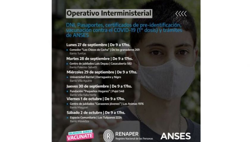 Semana de Operativos de Renaper, Postas de Vacunación y Puntos de Contacto de ANSES