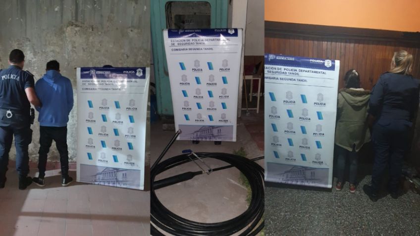 Le partieron una botella en la cabeza a quien los encontró robando cables de una plaza