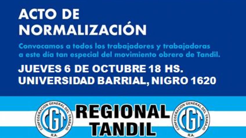 La Uni Barrial, escenario del acto de normalización de la CGT Regional Tandil