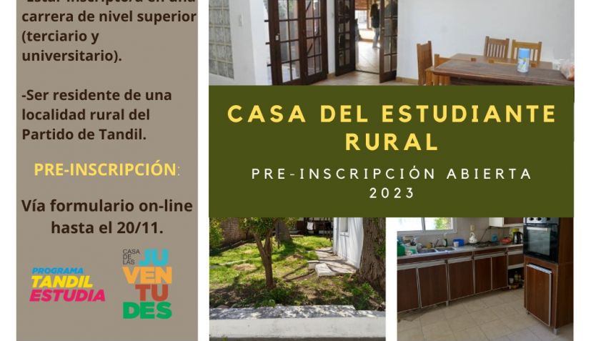 Se encuentra abierta la preinscripción para la Casa del Estudiante Rural 2023