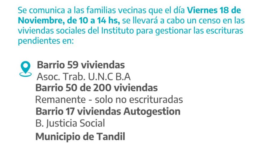 La Provincia realizará un censo de viviendas para avanzar con procesos de escrituración