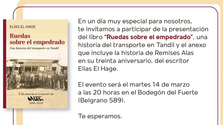 Se presentará el libro "Ruedas sobre el empedrado", una historia del transporte en Tandil