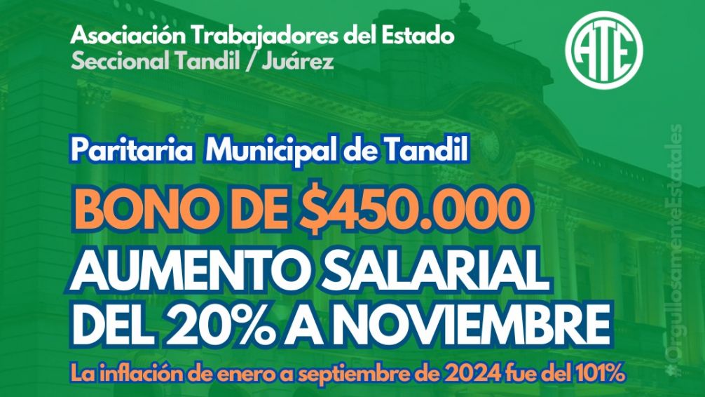 ATE pretende un bono de 450.000 pesos y un 20% de aumento para los municipales