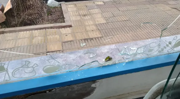 Ataque vandálico en la madrugada: destrozaron la vidriera de una pollería